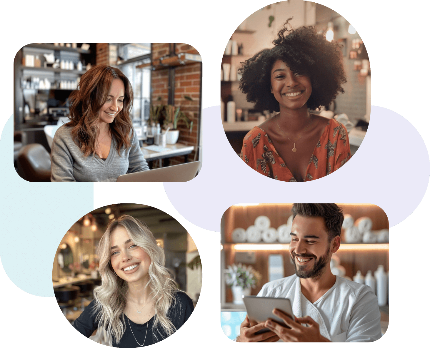 image 4 collage of happy individuals in salons