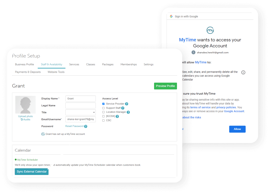 MyTime syncs with your personal Google calendar