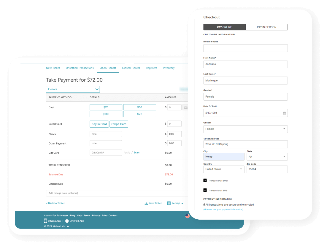 checkout screen