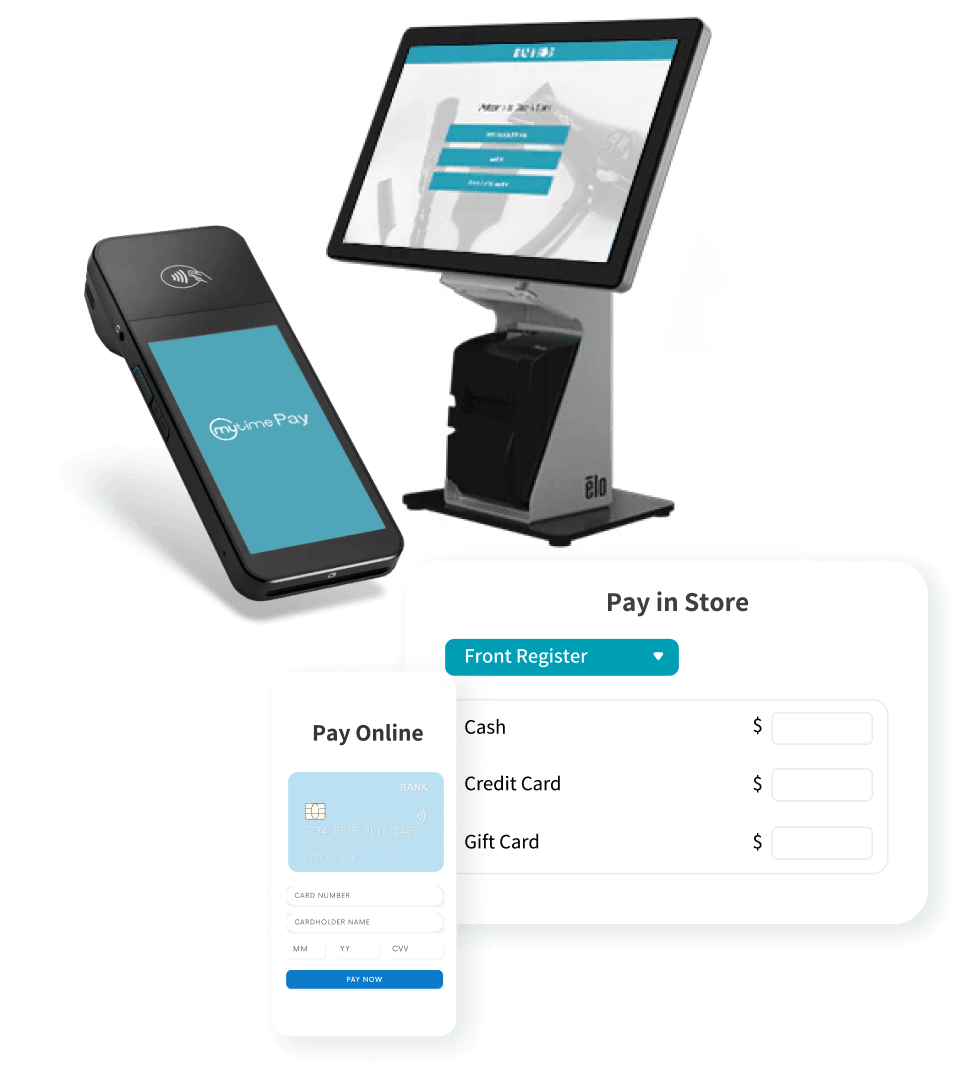Mit MyTime POS online oder im Geschäft bezahlen.