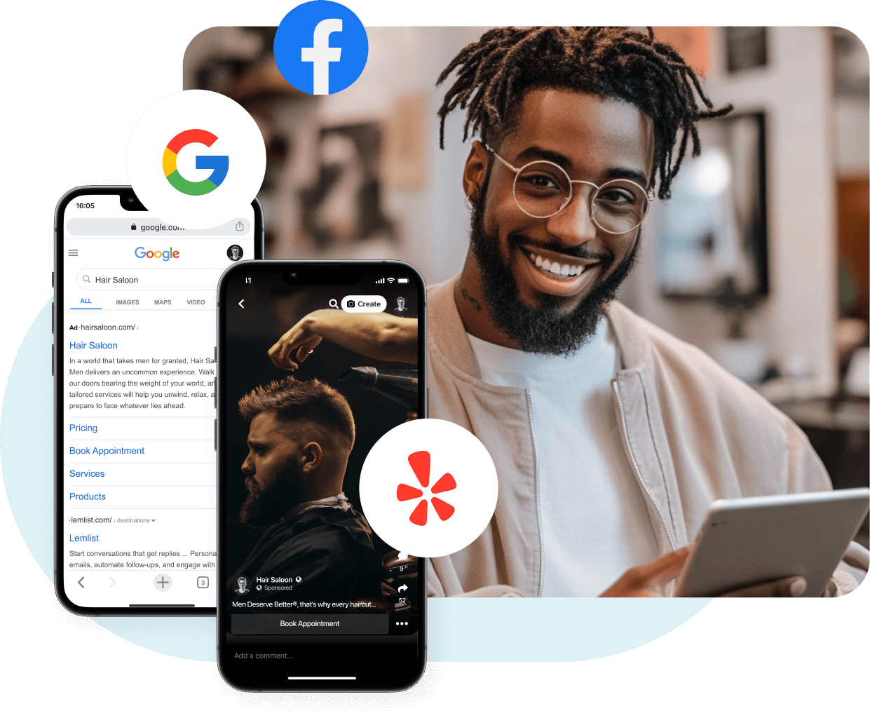 listing-mgmt-image1 barbershop instagram ad and Google search ad