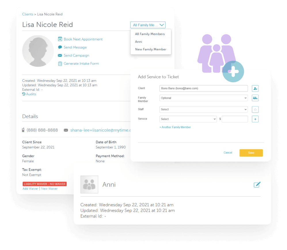 UI showing family account management