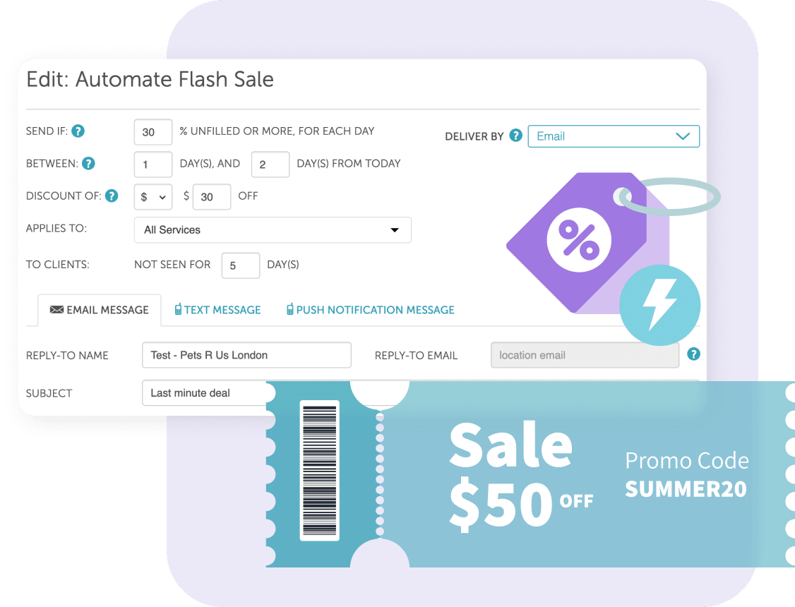 marketing-hub-002 myTime's interface showing 'Edit: Automate Flash Sale'