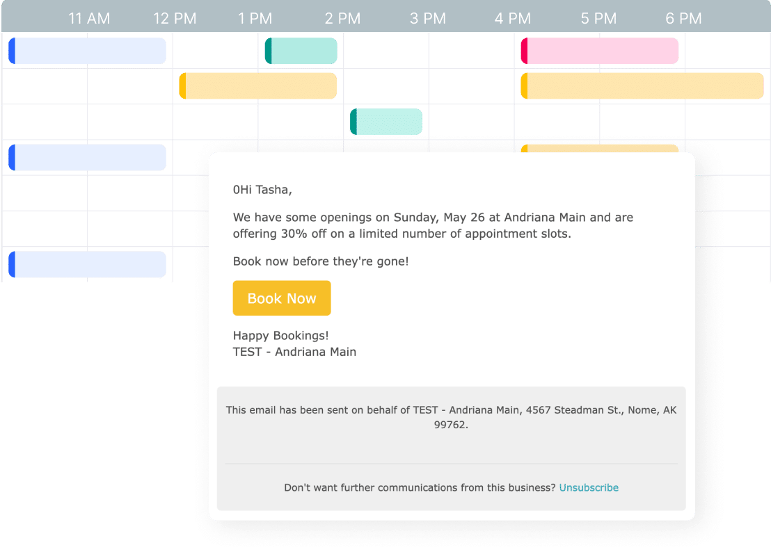 Calendar with modal showing a 30% off promotion
