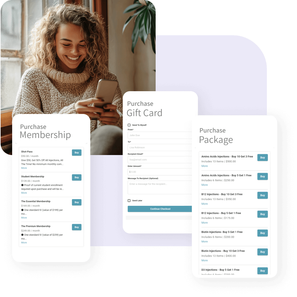 memberships-001 myTime interface for purchasing memberships, gift cards, and packages