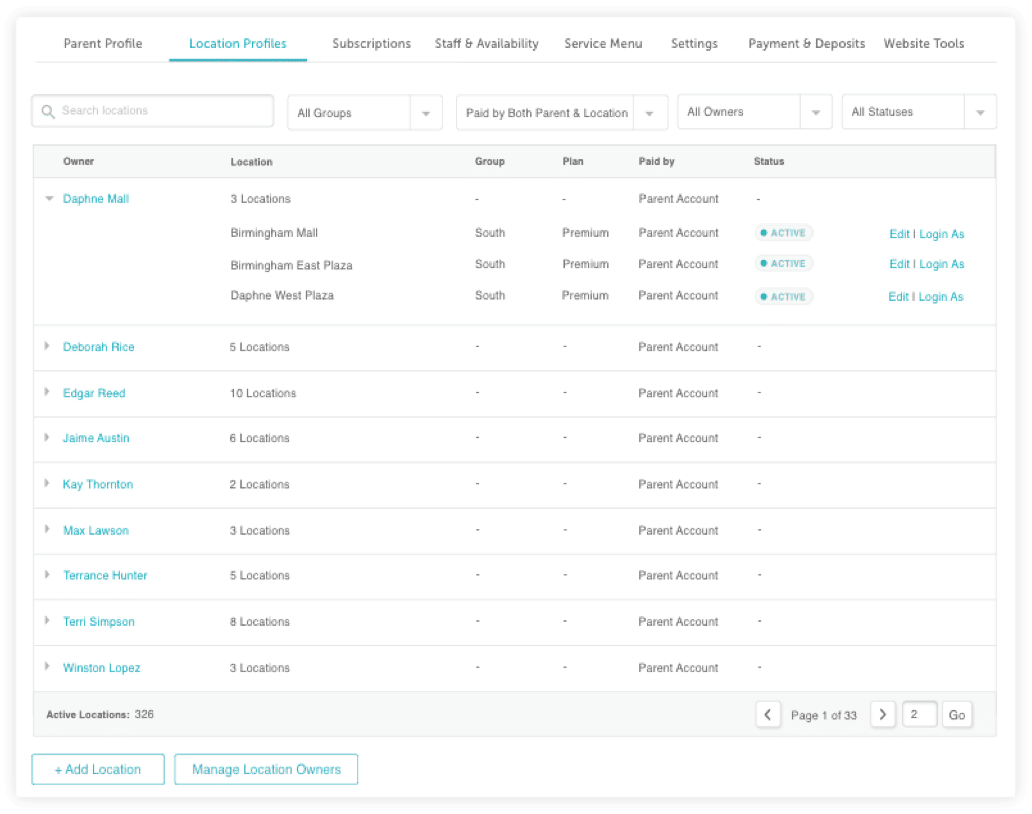 MyTime UI showing Location Profiles