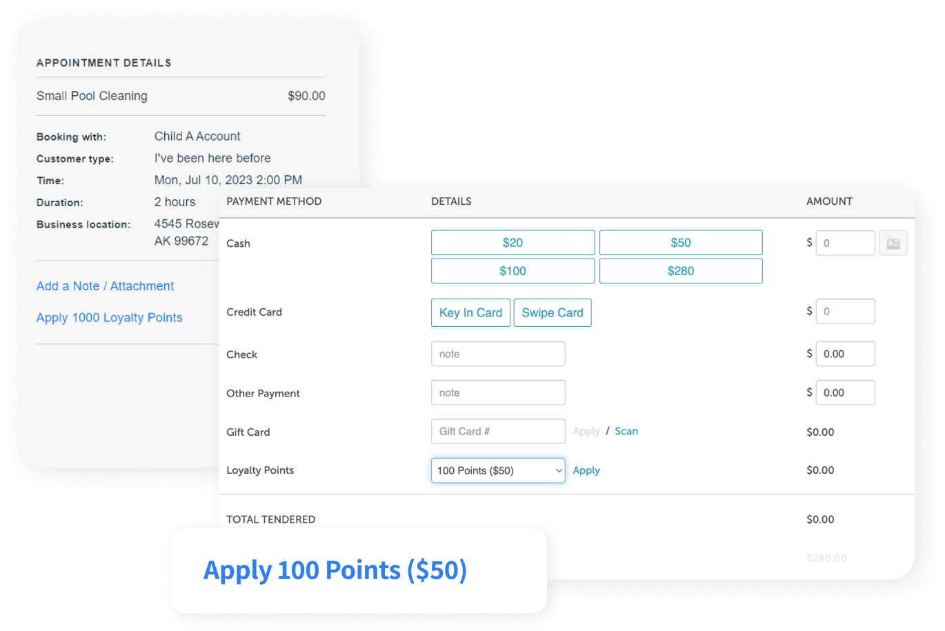 MyTime user interface showing option to apply 100 points