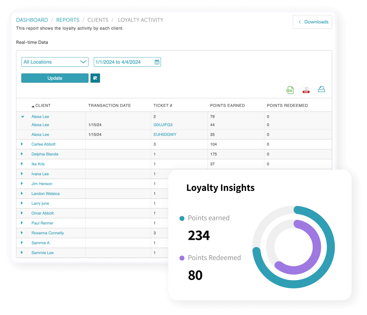 loyalty activity user interface