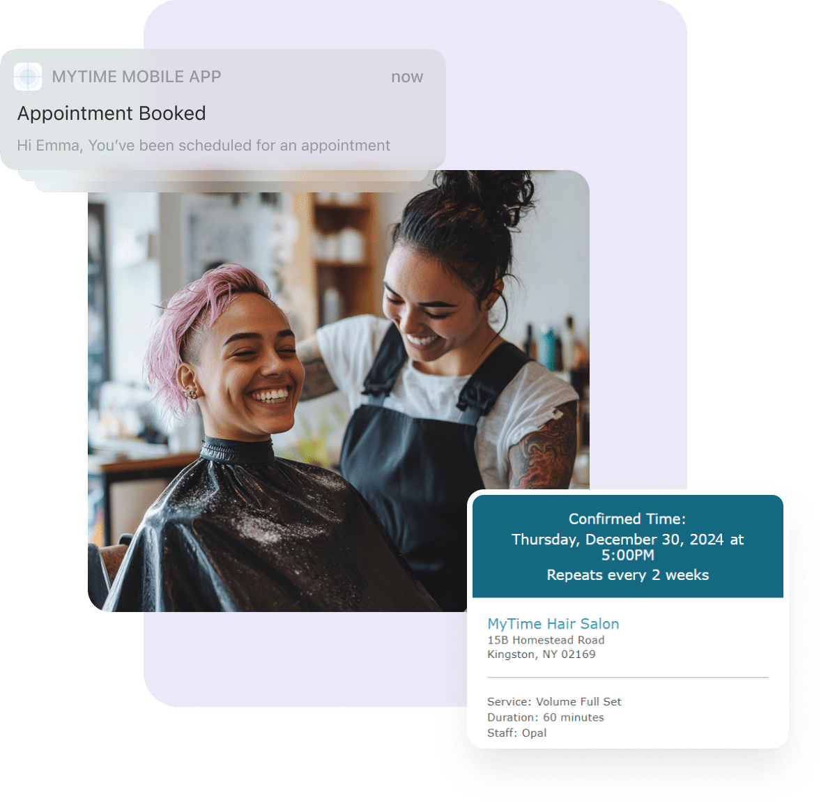 messaging-chat-bot-hero Guest App push notification confirming booked appointment