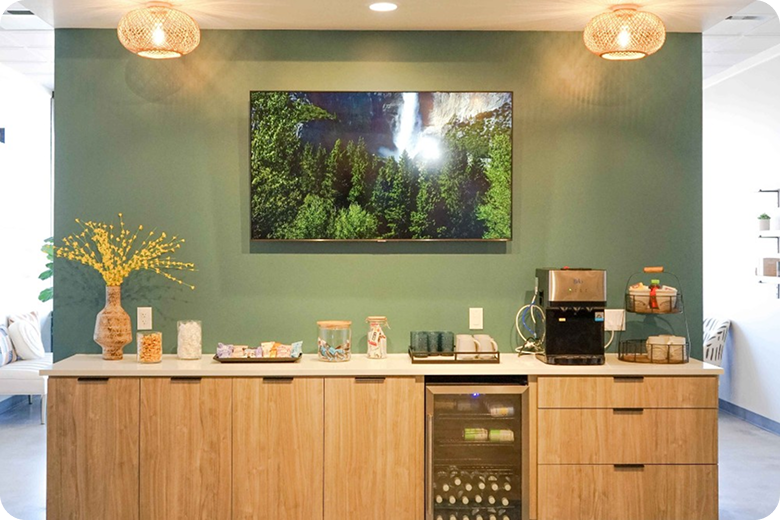 Hydrate IV Bar front desk and refreshment area
